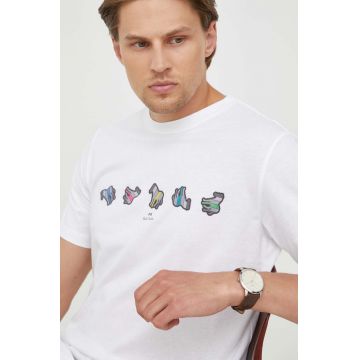 PS Paul Smith tricou din bumbac culoarea bej, cu imprimeu