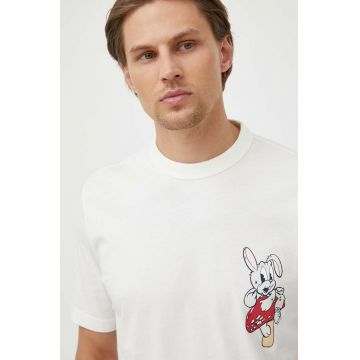 PS Paul Smith tricou din bumbac culoarea bej, cu imprimeu