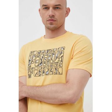 Puma tricou din bumbac culoarea galben, cu imprimeu