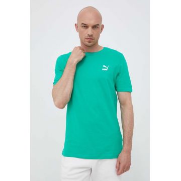 Puma tricou din bumbac culoarea verde, uni 535587-02