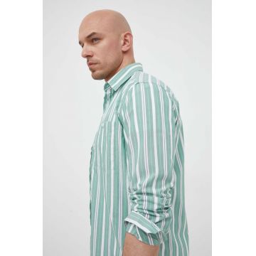Sisley camasa din bumbac barbati, culoarea verde, cu guler clasic, regular