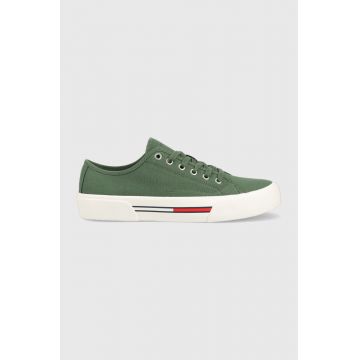 Tommy Jeans tenisi CANVAS SNEAKER barbati, culoarea verde, EM0EM01299