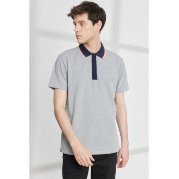 Tricou polo slim fit cu guler contrastant