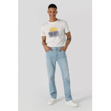 Blugi cu 5 buzunare si talie medie - Albastru glaciar