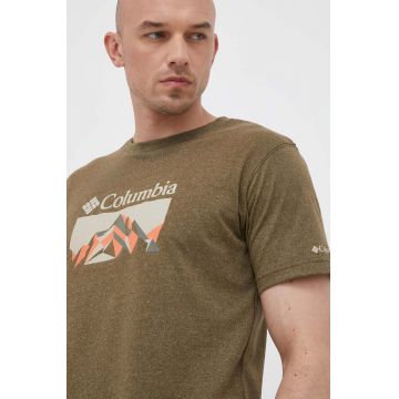 Columbia tricou sport Thistletown Hills culoarea verde, cu imprimeu