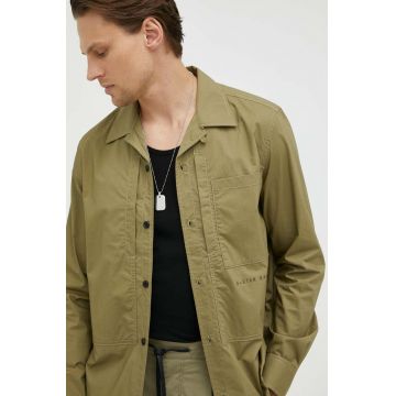 G-Star Raw camasa din bumbac barbati, culoarea verde, cu guler clasic, regular