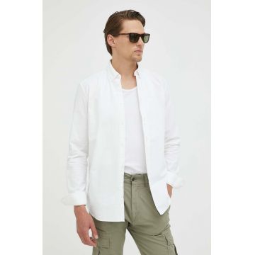 Samsoe Samsoe cămașă din bumbac bărbați, culoarea alb, cu guler button-down, regular