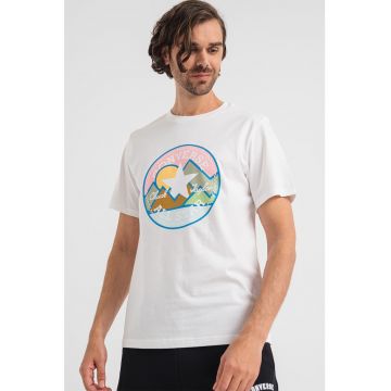 Tricou de bumbac cu imprimeu grafic si logo