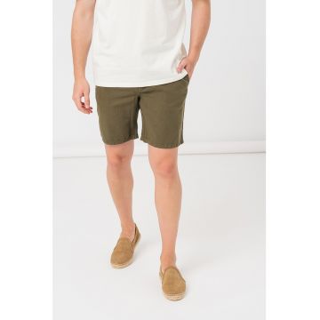 Pantaloni scurti din amestec de in cu snur in talie Vintage
