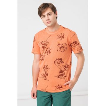 Tricou cu decolteu la baza gatului si model tropical Ovin Vintage