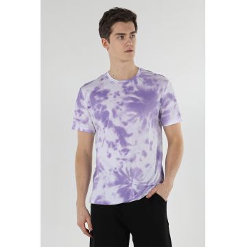 Tricou cu decolteu la baza gatului si model tie-dye