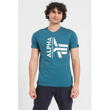 Tricou de bumbac cu decolteu la baza gatului si logo