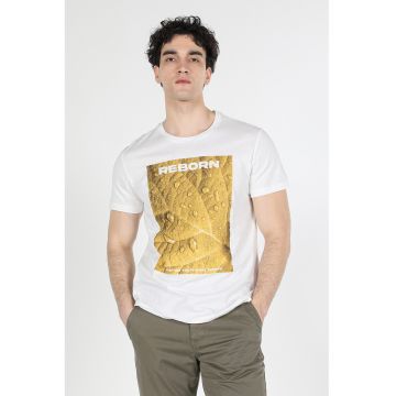 Tricou de bumbac cu imprimeu foto - Alb/Galben inchis