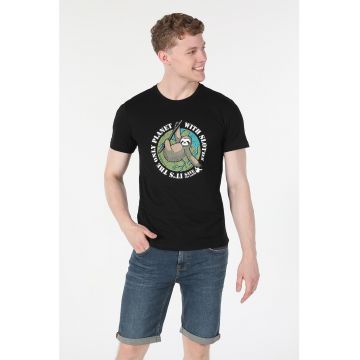 Tricou de bumbac cu decolteu la baza gatului