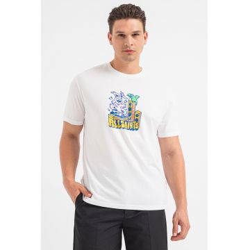 ALL SAINTS - Tricou cu imprimeu si decolteu la baza gatului