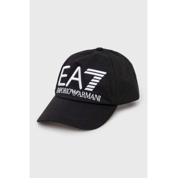 EA7 Emporio Armani șapcă de baseball din bumbac culoarea negru, cu imprimeu