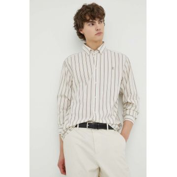 Les Deux camasa din bumbac Kristian Stripe barbati, culoarea bej, cu guler button-down, regular