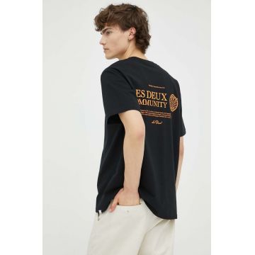 Les Deux tricou barbati, culoarea negru, cu imprimeu