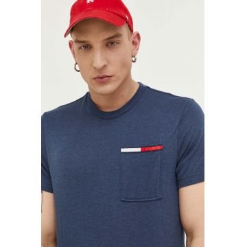 Tommy Jeans tricou barbati, culoarea albastru marin, melanj