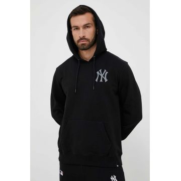 47brand bluza MLB New York Yankees barbati, culoarea negru, cu glugă, cu imprimeu