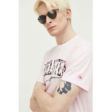 Hollister Co. tricou din bumbac culoarea roz, cu imprimeu