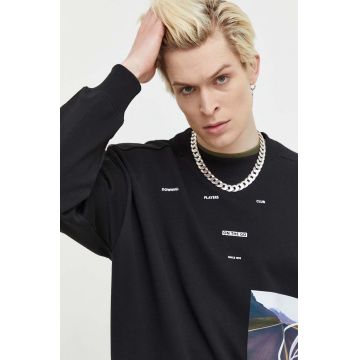 HUGO hanorac de bumbac barbati, culoarea negru, modelator