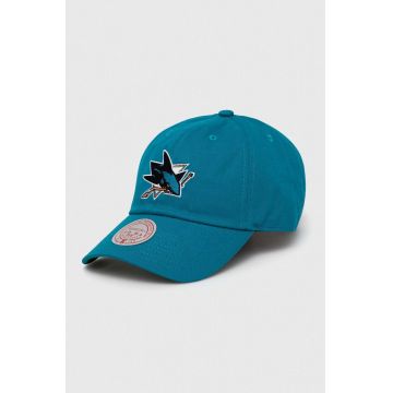 Mitchell&Ness șapcă de baseball din bumbac San Jose Sharks culoarea turcoaz, cu imprimeu