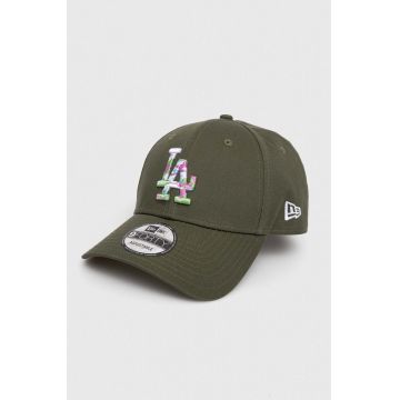 New Era șapcă de baseball din bumbac culoarea verde, cu imprimeu, LOS ANGELES DODGERS