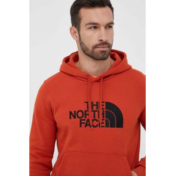 The North Face hanorac de bumbac barbati, culoarea portocaliu, cu glugă, cu imprimeu