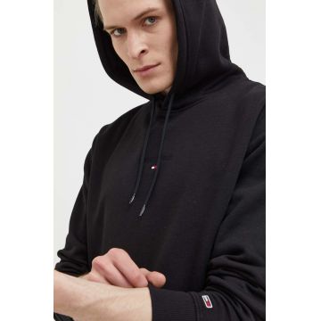 Tommy Jeans bluza culoarea negru, cu glugă, neted