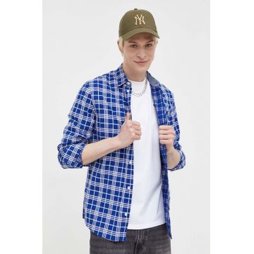 Tommy Jeans camasa din bumbac barbati, culoarea albastru marin, cu guler clasic, regular