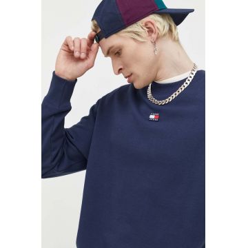 Tommy Jeans hanorac de bumbac barbati, culoarea albastru marin, neted