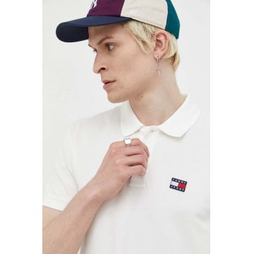 Tommy Jeans polo de bumbac culoarea bej, neted