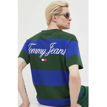 Tommy Jeans tricou din bumbac culoarea albastru marin, modelator