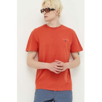 Tommy Jeans tricou din bumbac culoarea portocaliu, neted