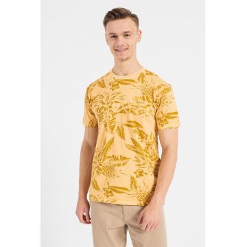 Tricou cu decolteu la baza gatului si model tropical Ovin Vintage