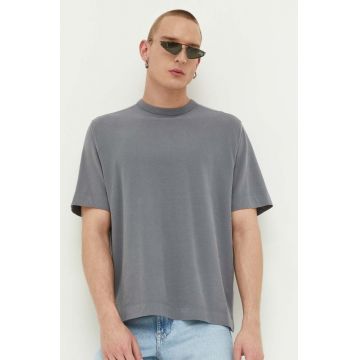 Abercrombie & Fitch tricou din bumbac culoarea gri, neted