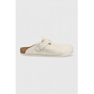 Birkenstock papuci din piele Boston barbati, culoarea alb, Boston