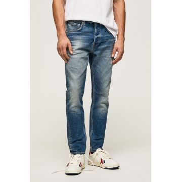 Blugi relaxed fit cu talie medie si aspect decolorat