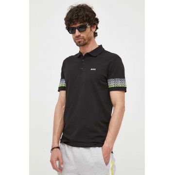 BOSS polo de bumbac BOSS GREEN culoarea negru, cu imprimeu