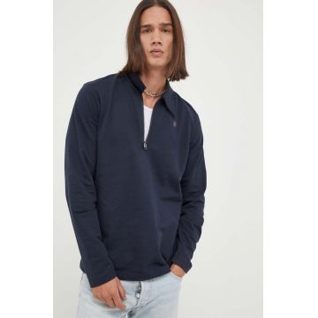 G-Star Raw longsleeve din bumbac culoarea albastru marin, neted