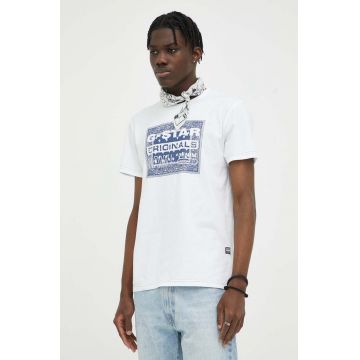 G-Star Raw tricou din bumbac culoarea alb, cu imprimeu