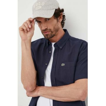 Lacoste camasa din bumbac barbati, culoarea albastru marin, cu guler button-down, regular