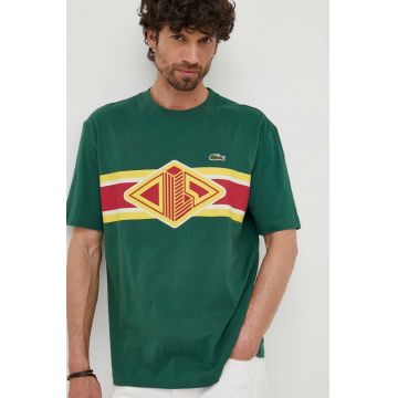 Lacoste tricou din bumbac culoarea verde, cu imprimeu