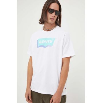 Levi's tricou din bumbac culoarea alb, cu imprimeu