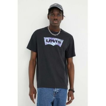 Levi's tricou din bumbac culoarea negru, cu imprimeu