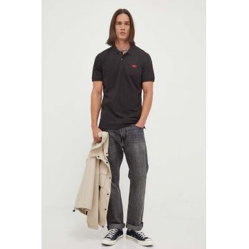 Levi's tricou polo barbati, culoarea negru, neted