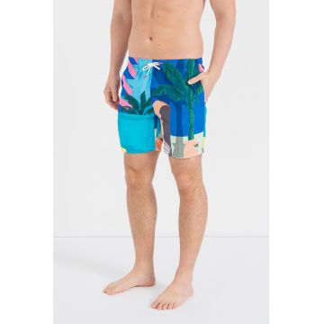 Pantaloni scurti de baie cu imprimeu si snururi