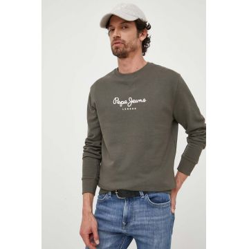 Pepe Jeans hanorac de bumbac Edward Crew barbati, culoarea verde, cu imprimeu