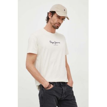 Pepe Jeans tricou din bumbac Edward Tee culoarea bej, cu imprimeu